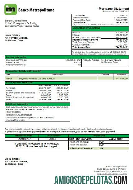 Kuba Banco Metropolitano bank Hipotik laporan scr sampel