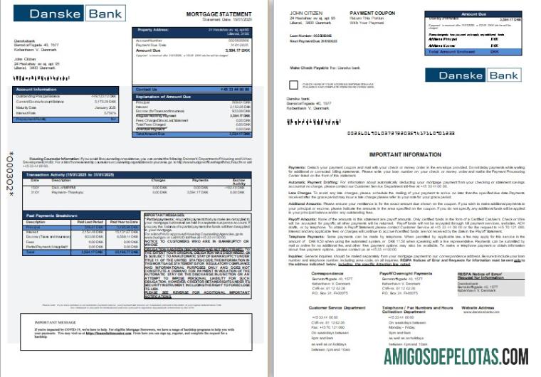 Denmark Danskebank bank Hipotik laporan, 3 pages, 1 2 scr sampel