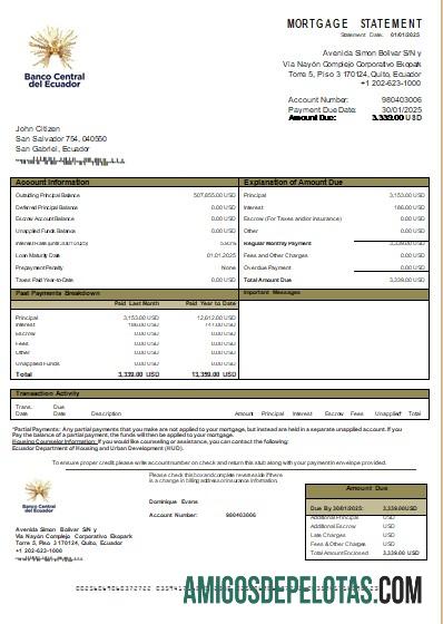 Ekuador Central bank of Ekuador bank Hipotik laporan scr templat