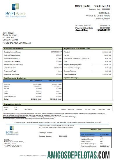 Guinea Khatulistiwa BGFI bank Hipotik laporan scr sampel