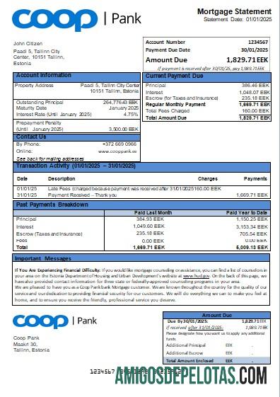 Estonia Coop Pank bank Hipotik laporan scr sampel