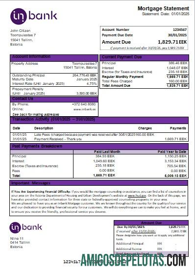 Estonia Inbank bank Hipotik laporan scr templat