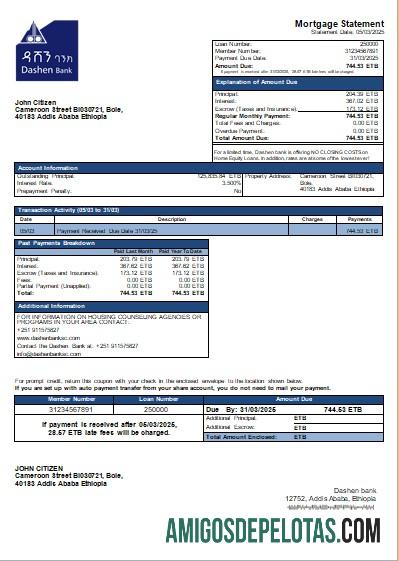 Etiopia Dashen bank Hipotik laporan scr makering