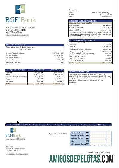 Gabon BGFI bank Hipotik laporan scr sampel