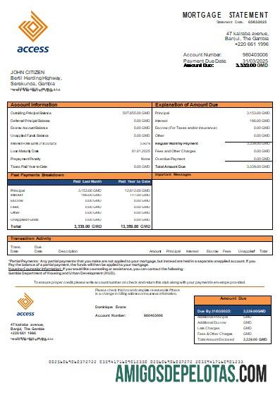 Gambia Access bank Hipotik laporan scr sampel