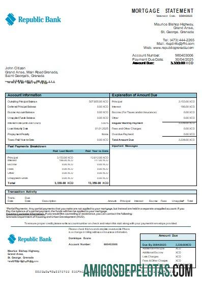 Grenada Republic bank Hipotik laporan scr sampel
