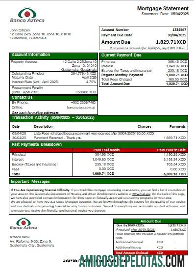 Guatemala Azteca bank Hipotik laporan scr templat