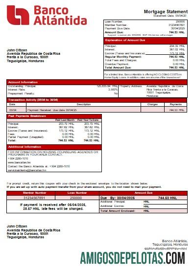 Honduras Banco Atlantida bank bank Hipotik laporan scr sampel