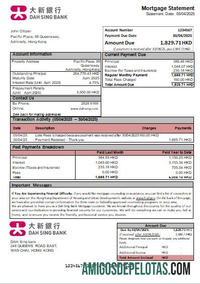 Hong Kong DAH Sing bank Hipotik laporan scr templat