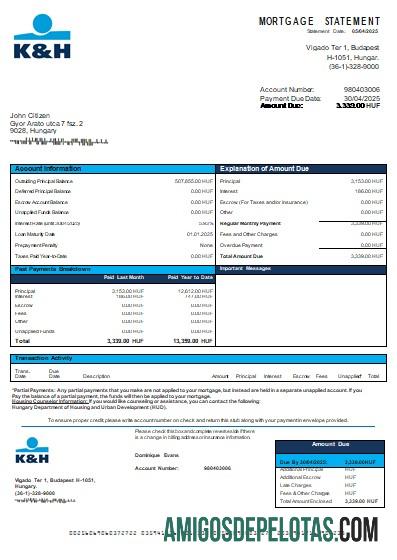 Hungaria K&H bank bank Hipotik laporan scr templat