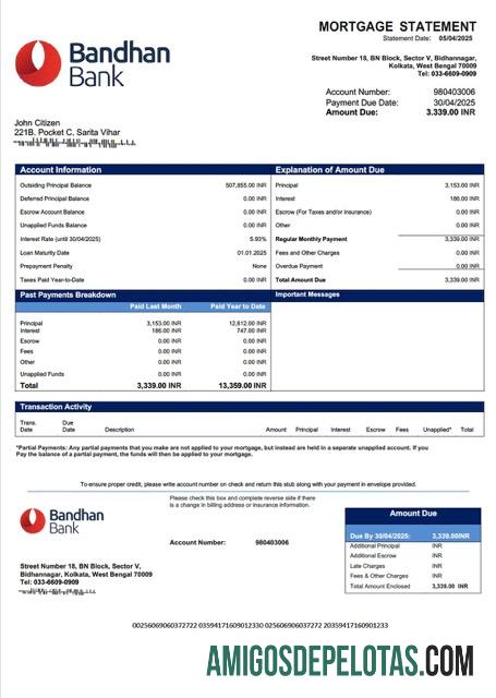 Realistis India Bandhan bank Hipotik laporan Word and PDF templat