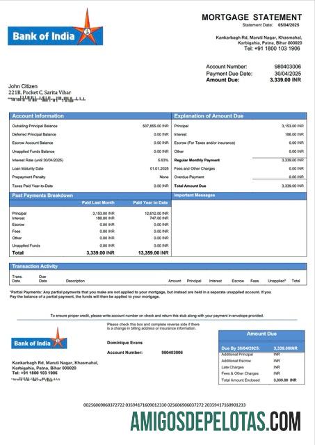 Profesional India bank of India Hipotik laporan Word and PDF templat