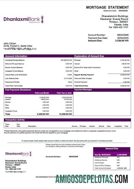Profesional India Dhanlaxmi bank Hipotik laporan Word and PDF templat
