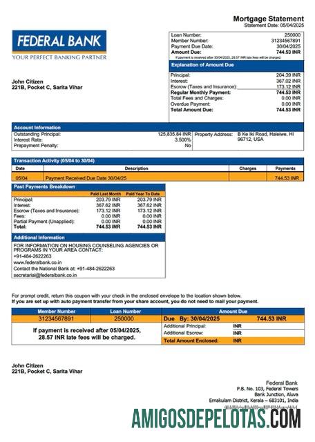 Profesional India Federal bank Hipotik laporan Word and PDF templat