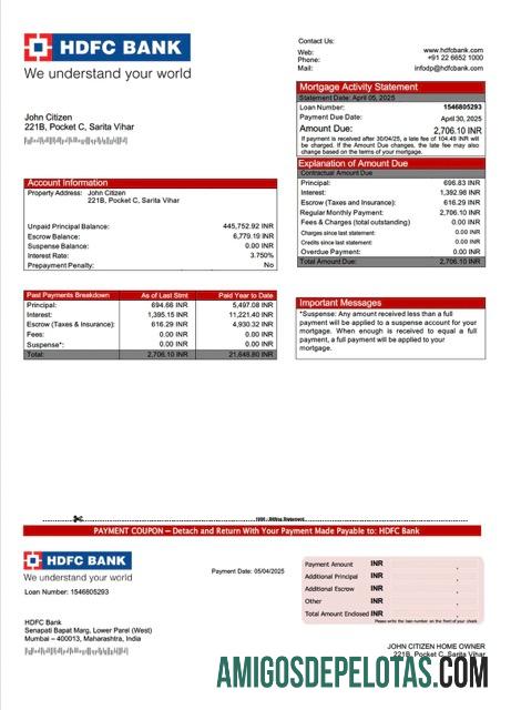 Profesional India HDFC bank Hipotik laporan Word and PDF templat