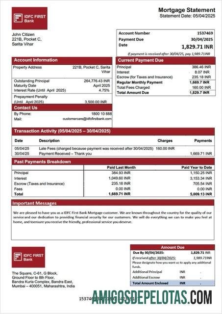 Berkualitas India IDFC First bank Hipotik laporan Word and PDF templat