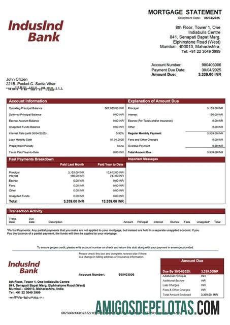 Realistis India IndusInd bank Hipotik laporan Word and PDF templat