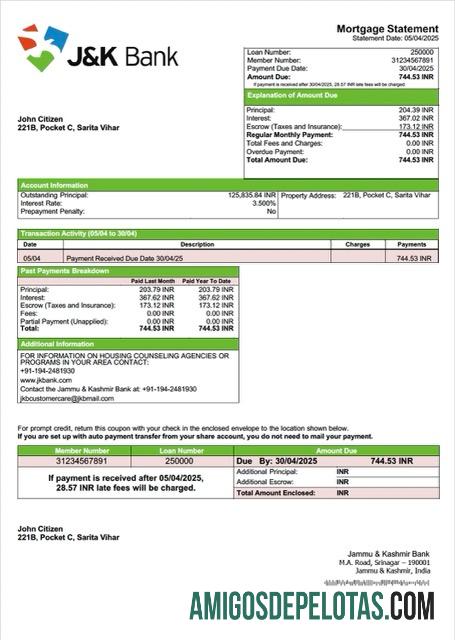 Realistis India Jammu & Kashmir bank Hipotik laporan Word and PDF templat