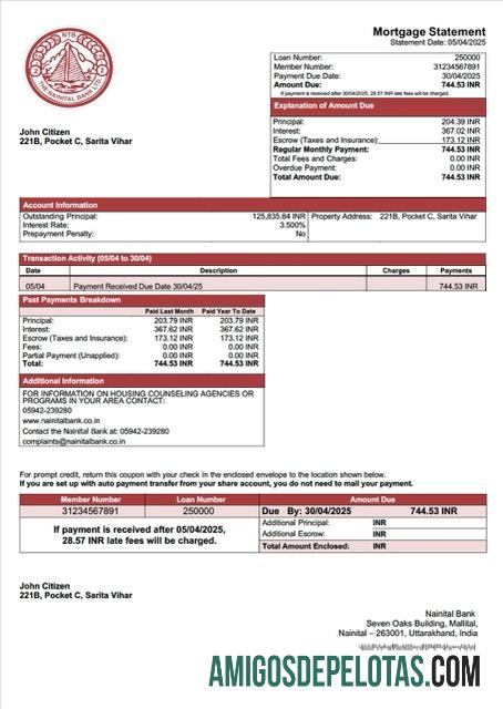 Dapat Diedit India Nainital bank Hipotik laporan Word and PDF templat