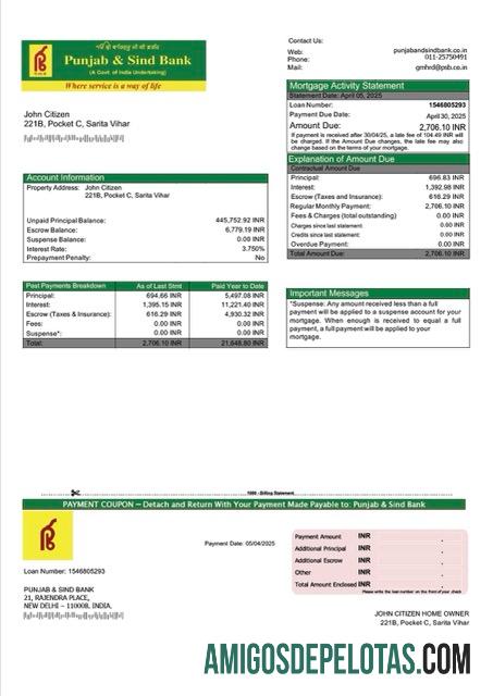 Realistis India Punjab & Sind bank┬áHipotik laporan Word and PDF templat