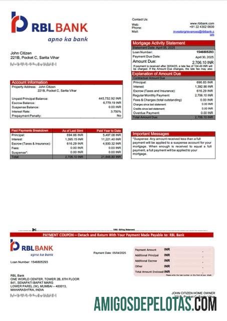 Profesional India RBL bank Hipotik laporan Word and PDF templat