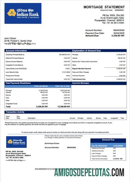 Premium Indian bank Hipotik laporan Word and PDF templat