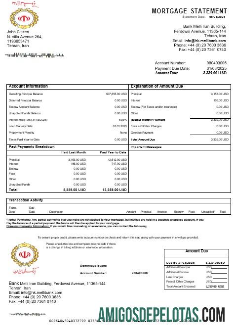Iran Melli bank Hipotik laporan in Word and PDF format makering
