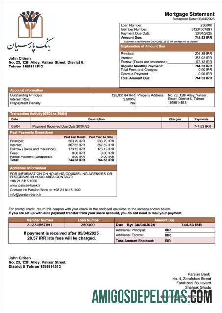 Realistis Iran Parsian bank Hipotik laporan Word and PDF templat