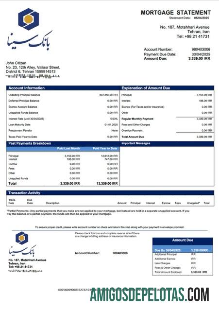 Profesional Iran Sina bank Hipotik laporan Word and PDF templat