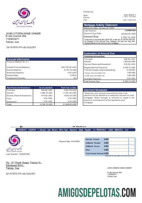 Iran Zamin bank Hipotik laporan in Word and PDF format templat
