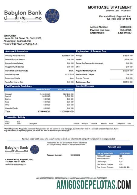Profesional Irak Babylon bank Hipotik laporan Word and PDF templat