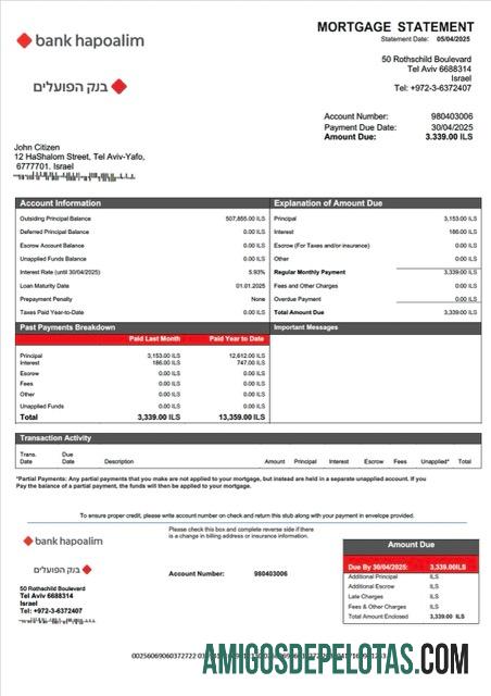Premium Israel┬ábank Hapoalim┬áHipotik laporan Word and PDF templat
