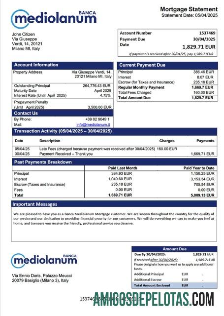 Premium Italia Banca Mediolanum Hipotik laporan Word and PDF templat
