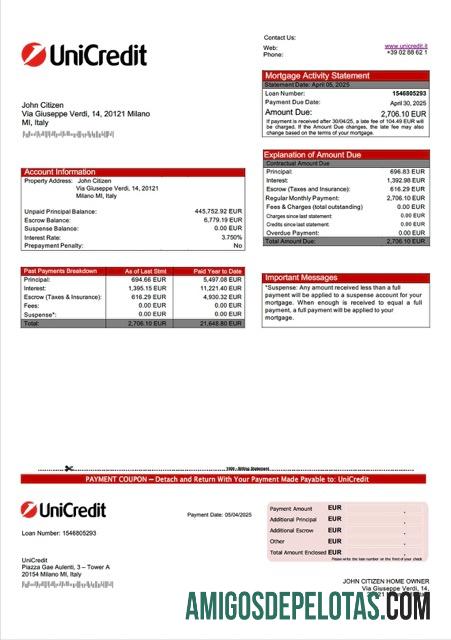 Realistis Italia UniCredit Hipotik laporan Word and PDF templat