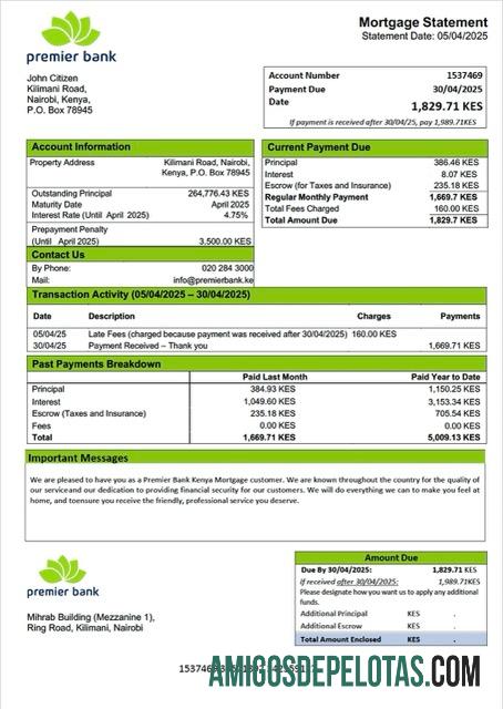 Profesional Kenya Premier bank Kenya Hipotik laporan Word and PDF templat