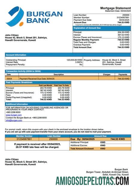 Realistis Kuwait Burgan bank Hipotik laporan Word and PDF templat
