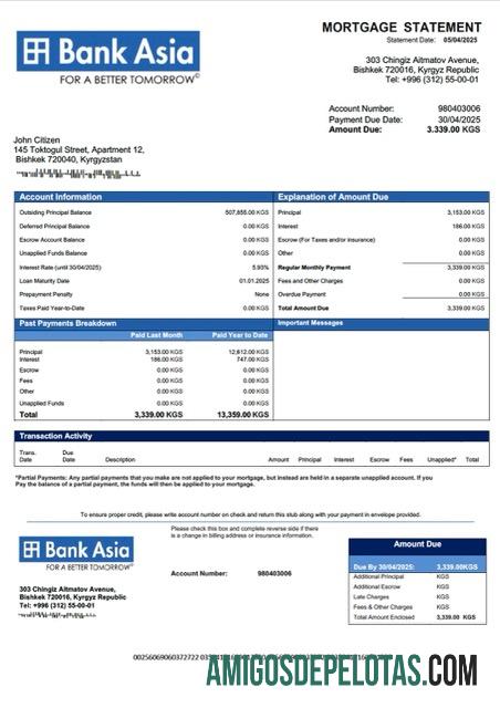 Realistis Kirgizstan bank of Asia Hipotik laporan Word and PDF templat