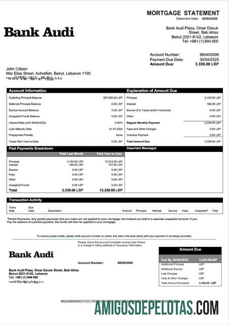Profesional Lebanon bank Audi Hipotik laporan Word and PDF templat