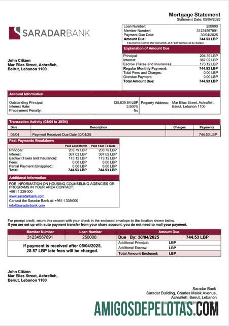 Premium Lebanon Saradar bank Hipotik laporan Word and PDF templat