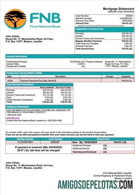 Premium Lesotho First nasional bank Lesotho Hipotik laporan Word and PDF templat