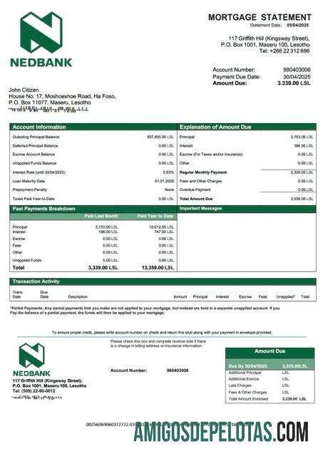 Premium Lesotho Nedbank Lesotho Hipotik laporan Word and PDF templat