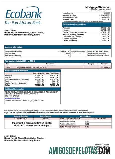 Profesional Liberia Ecobank Liberia Hipotik laporan Word and PDF templat