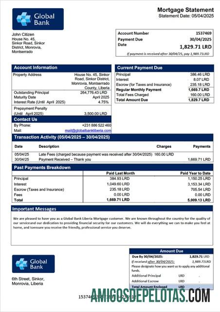 Realistis Liberia Global bank Liberia Hipotik laporan Word and PDF templat