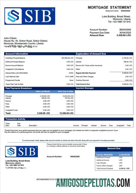 Realistis Liberia Sapelle International bank Liberia Limited Hipotik laporan Word and PDF templat