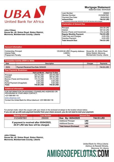 Realistis Liberia United bank for Africa Liberia Hipotik laporan Word and PDF templat