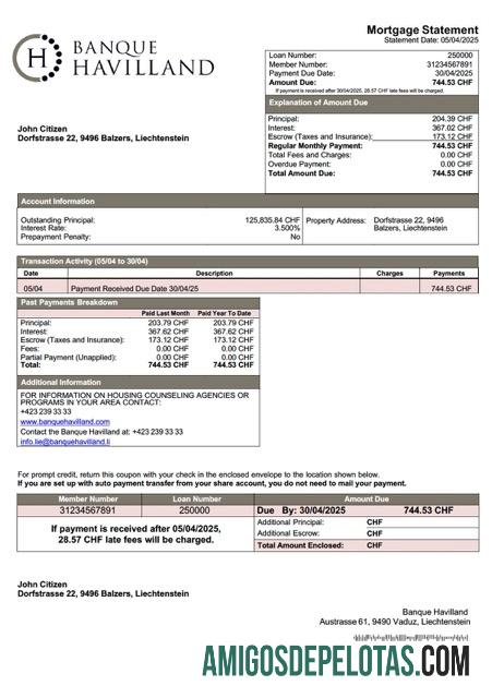 Realistis Liechtenstein Banque Havilland Hipotik laporan Word and PDF templat