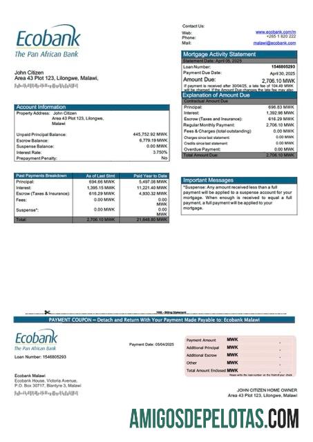 Berkualitas Malawi Ecobank Malawi Hipotik laporan Word and PDF templat