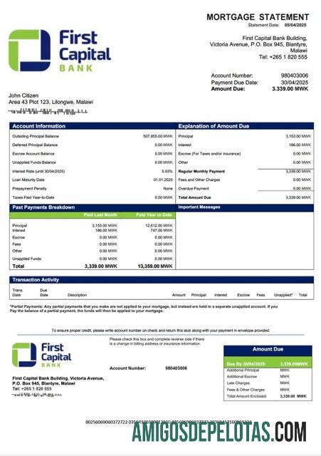 Berkualitas Malawi First Capital bank Malawi Hipotik laporan Word and PDF templat