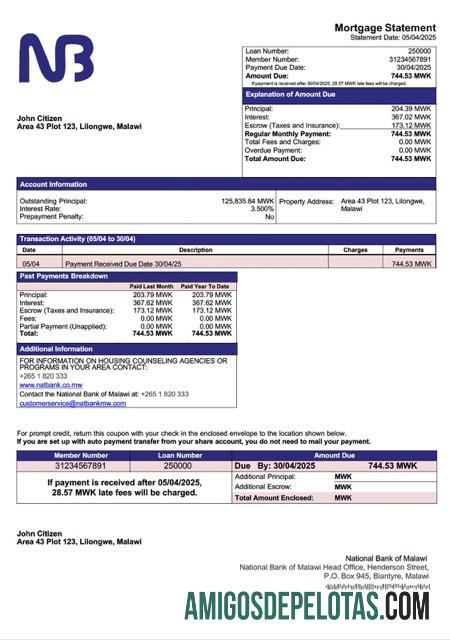 Profesional Malawi nasional bank of Malawi Hipotik laporan Word and PDF templat