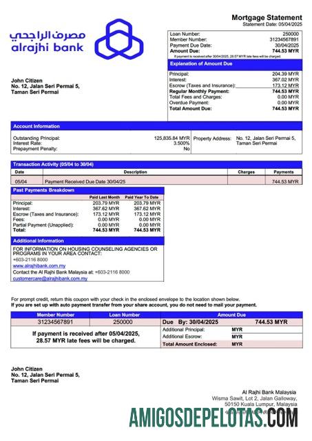Realistis Malaysia Al Rajhi bank Malaysia Hipotik laporan Word and PDF templat